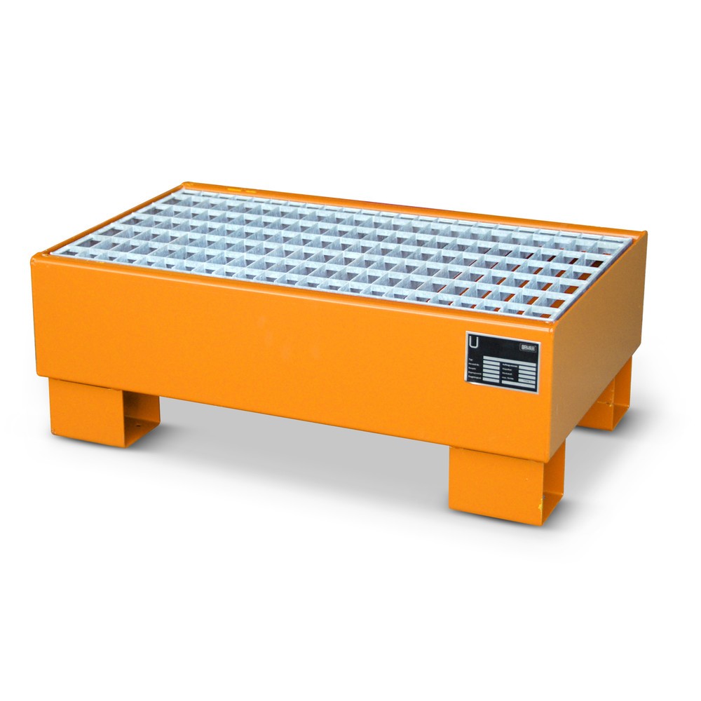 Illustration du produit: Bauer® Bac de rétention en acier, 2x 60 l, contenance 61 l, avec caillebotis grille, jaune-orange