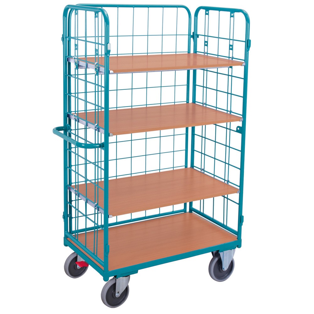 Illustration du produit: Chariot à étages Ameise® avec treillis métallique, fermé sur 3 côtés, 4 tablettes de 1 200 x 800 mm