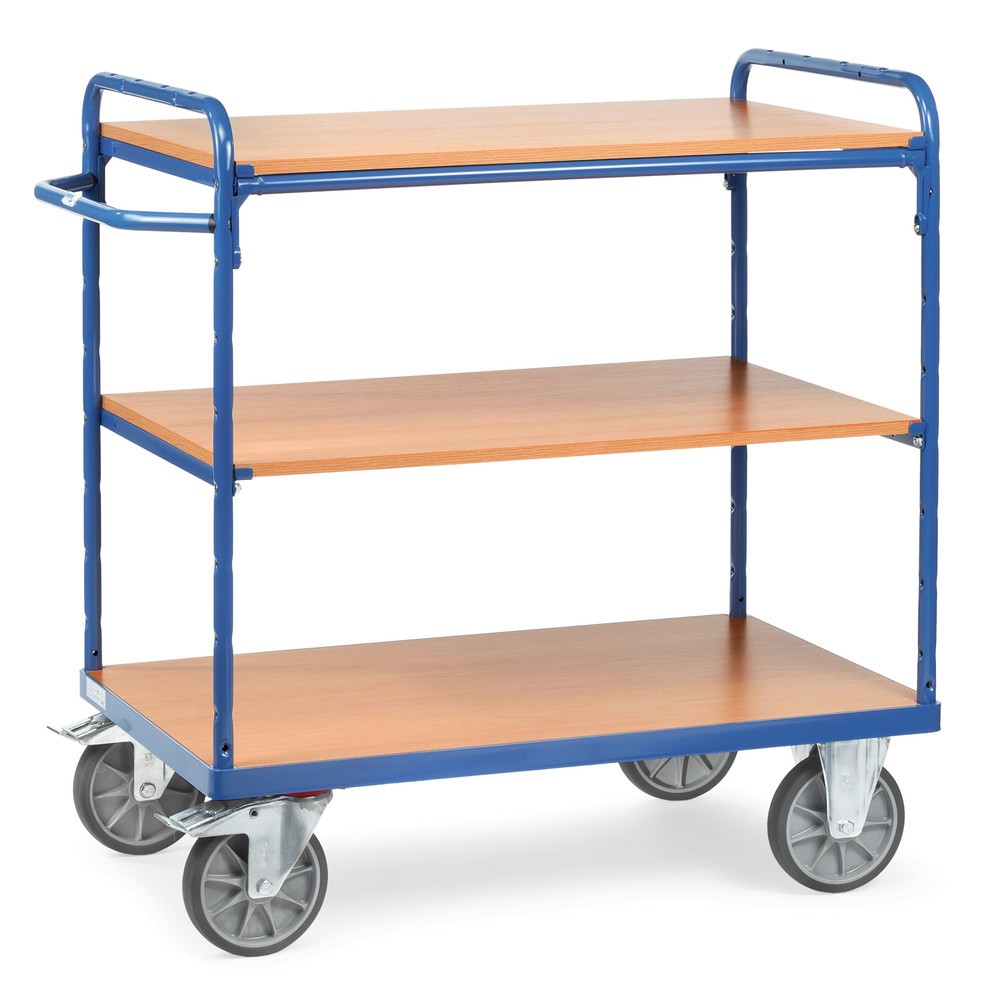 Illustration du produit: fetra® Chariot à plateaux avec tablettes en bois, 3 plateaux de 850 x 500 mm, hauteur 1 111 mm
