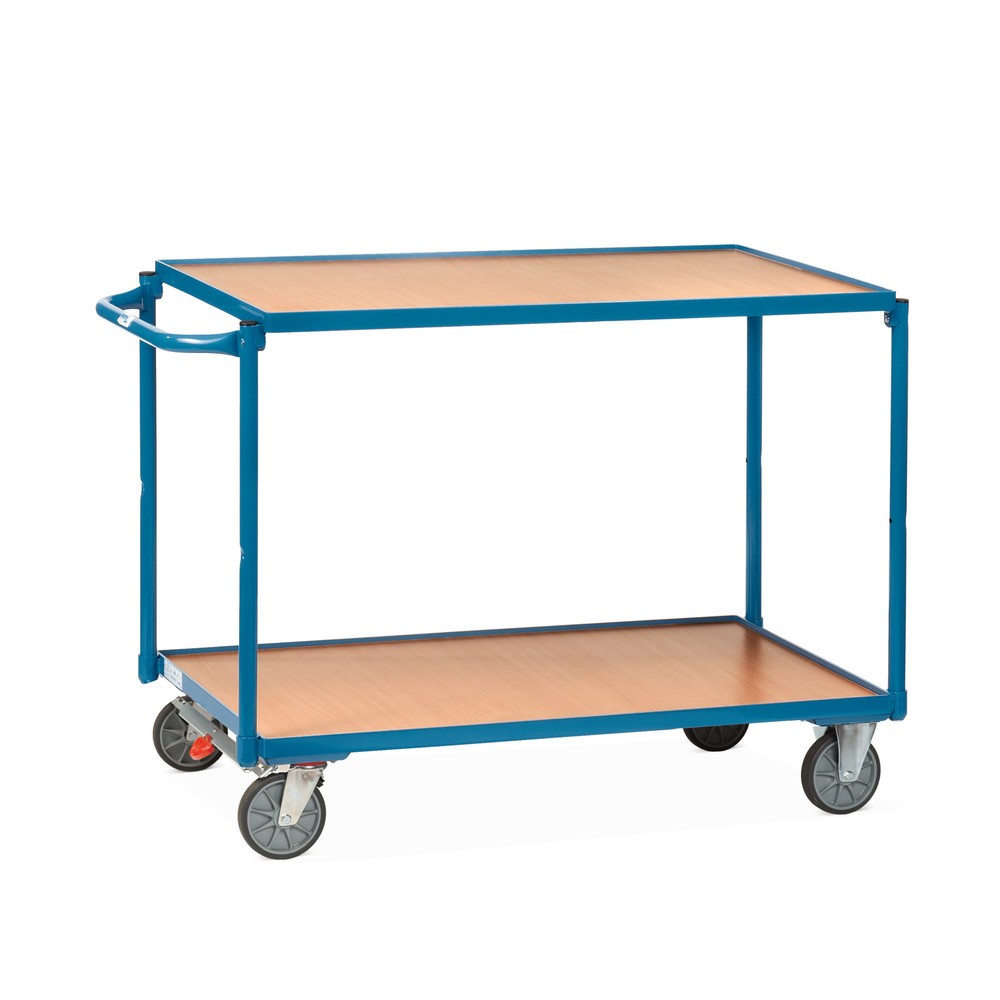 Illustration du produit: fetra® Servante, capacité de charge 300 kg, 2 plateaux de 850 x 500 mm, dossier de poussée horizontal, avec frein central