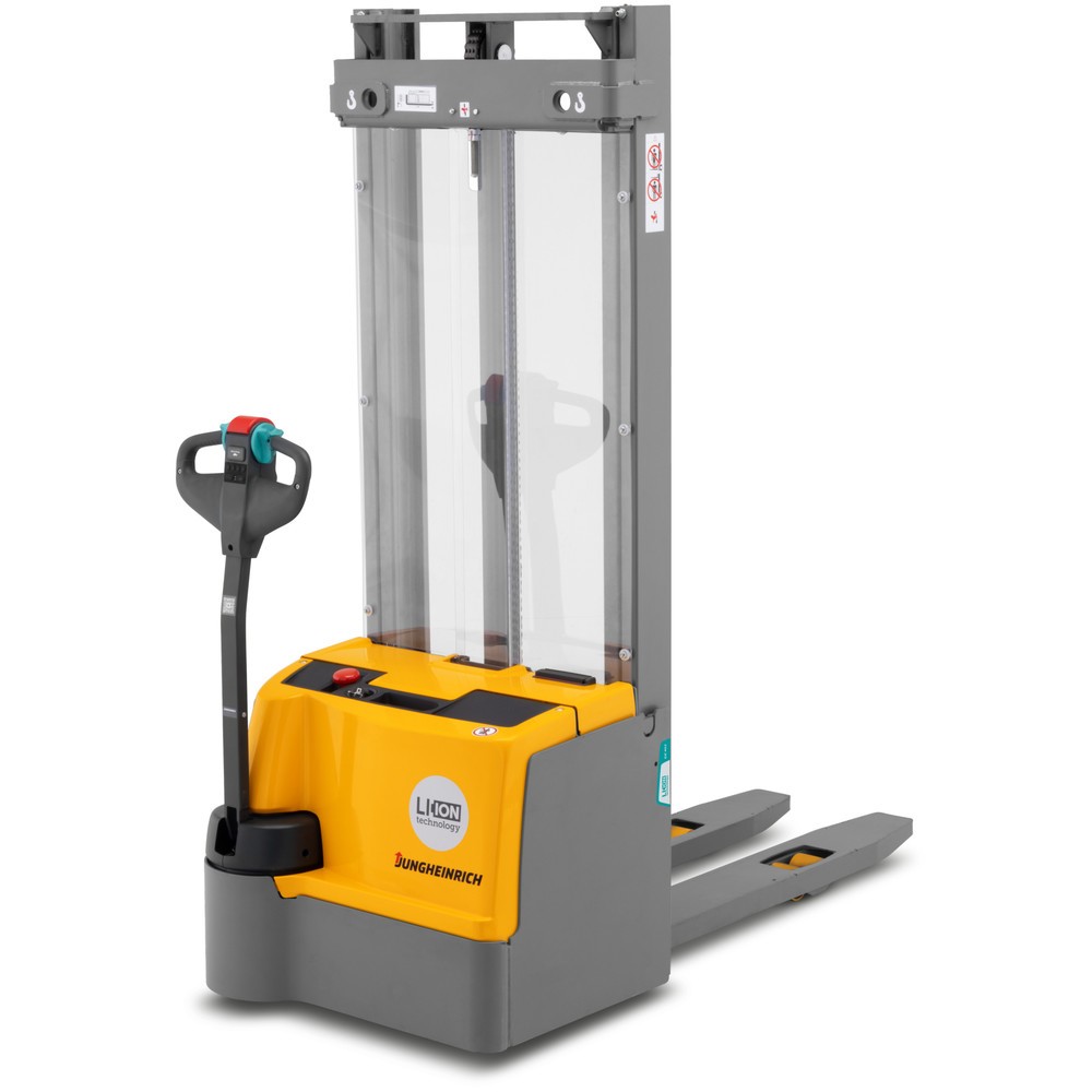Illustration du produit: Gerbeur électrique Jungheinrich EJC M13 ZT, mât télescopique double, hauteur de levage 2 585 mm, capacité de charge 1 300 kg