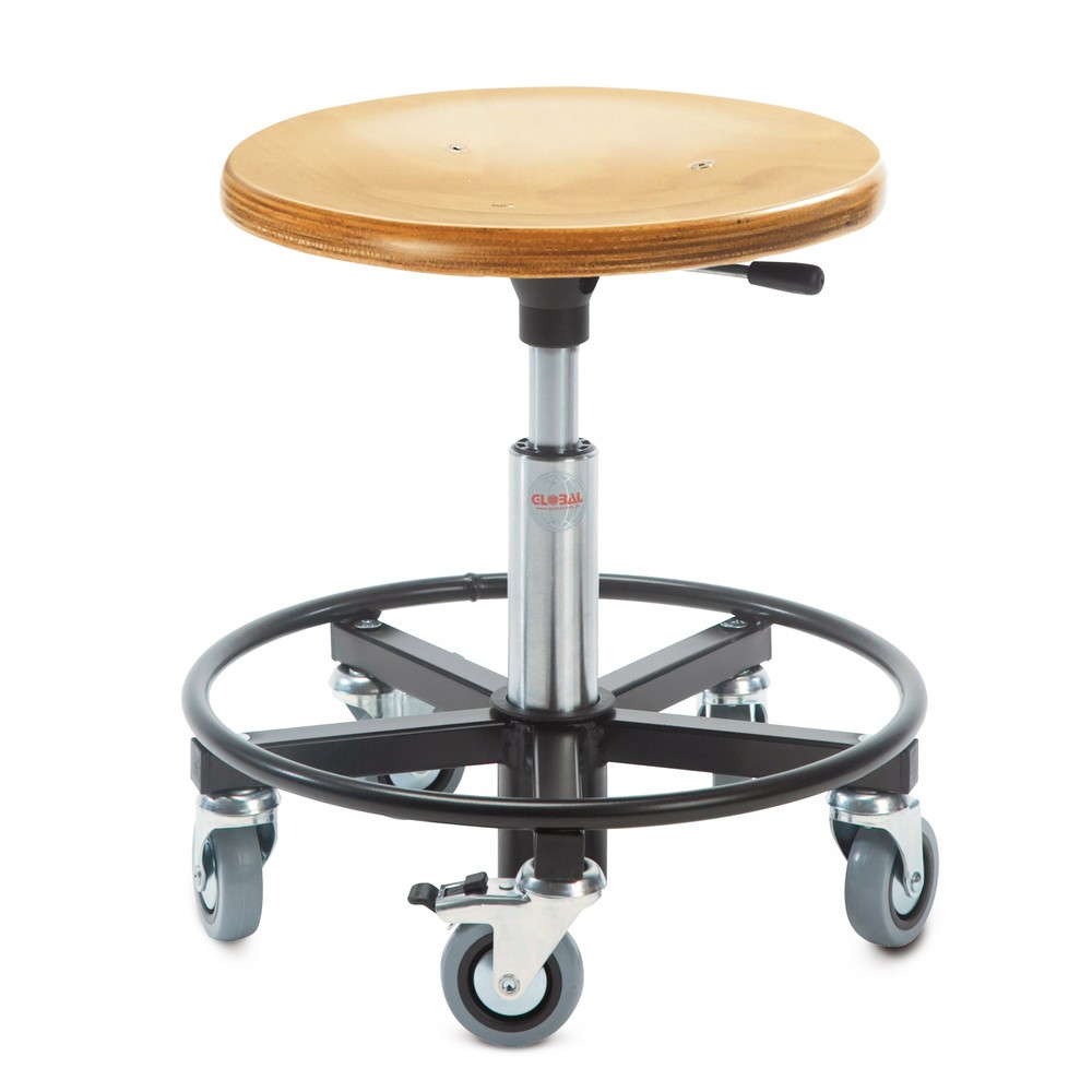 Produktabbildung: Global Stole A/S Hocker, Holzformsitz, Sitzhöhe 350-480 mm, Stahlbasis, Fussring, Ø 350 mm
