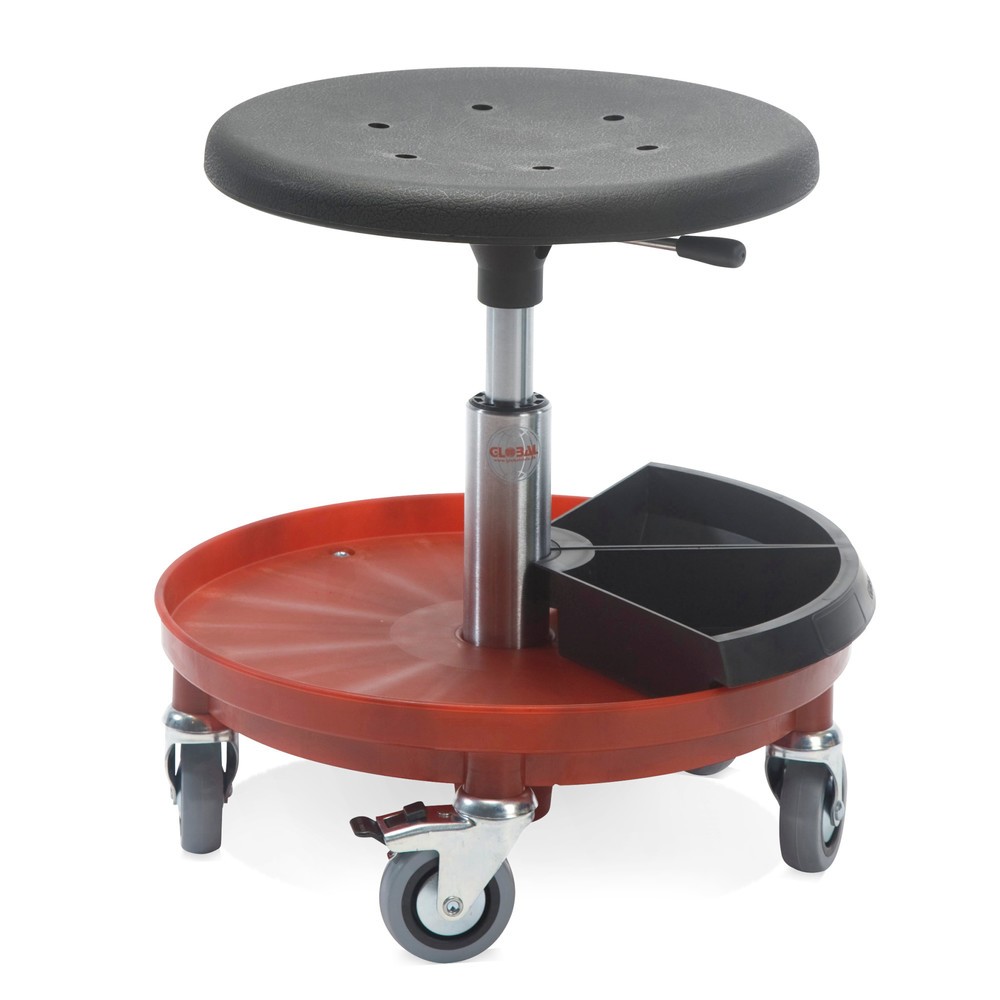 Produktabbildung: Global Stole A/S Hocker, Holzformsitz, Sitzhöhe 430-620 mm, Kunststoffbasis, rot, Ø 350 mm