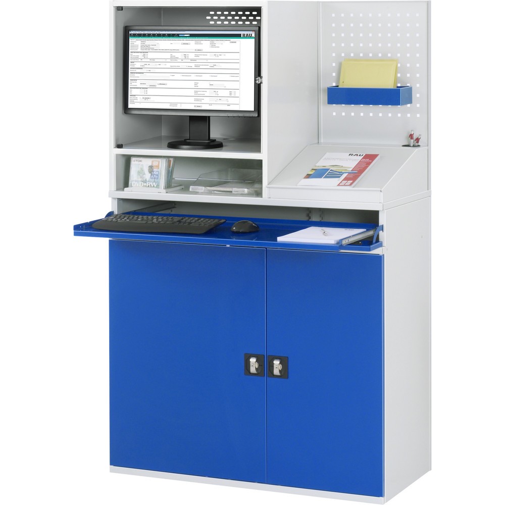 Produktabbildung Nr. 3: RAU Computer-Schrank, Monitorgehäuse, Tastaturauszug, Lochplattenrückwand, Doppel-Flügeltür, stationär