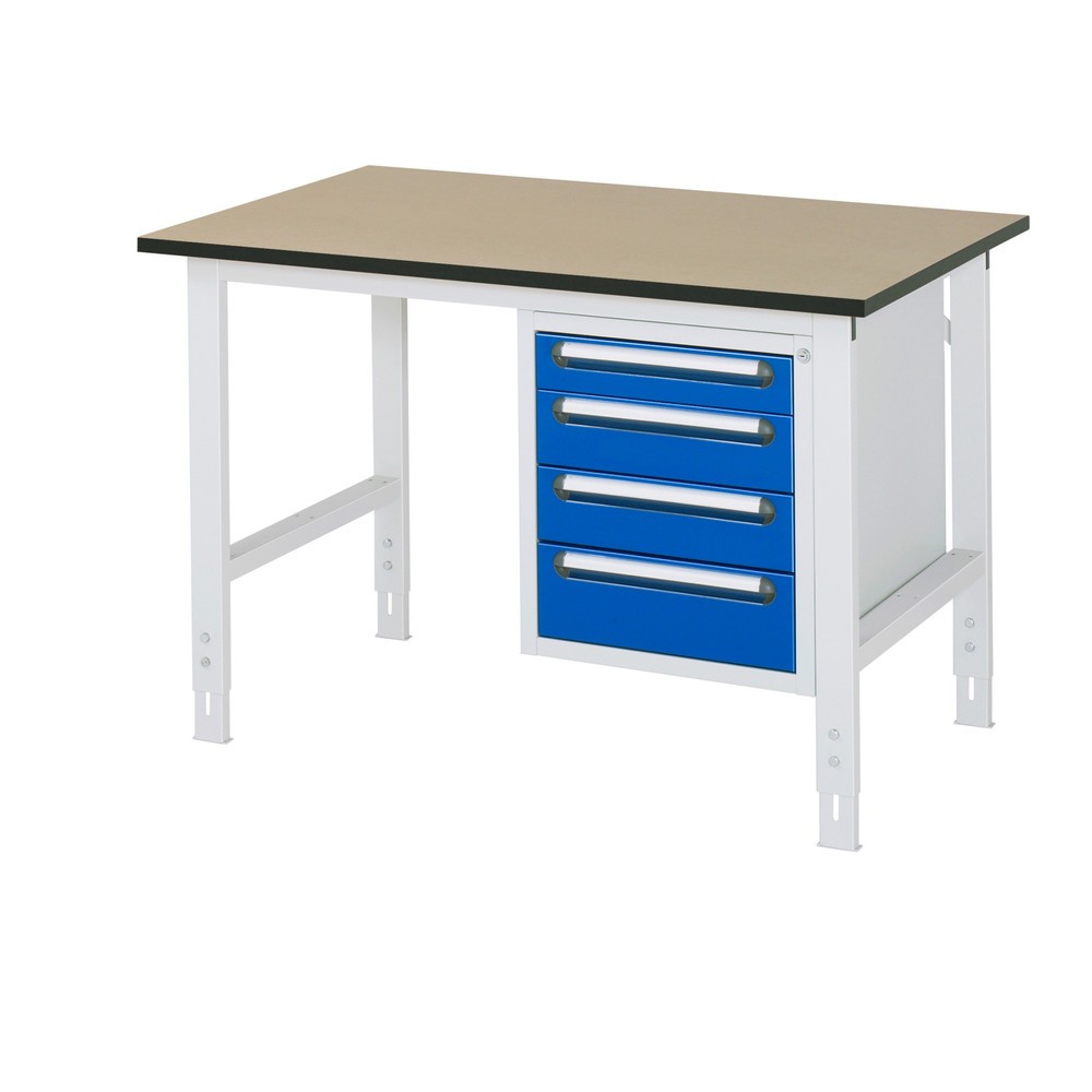 Illustration du produit: RAU Table de travail réglable en hauteur Série TOM, HxlxP 760-1 080 x 1 250 x 800 mm, 4 tiroirs, plan de travail en MDF