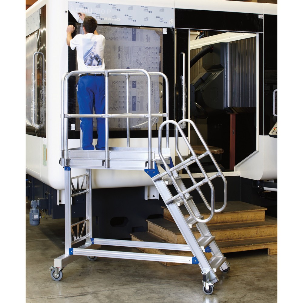 Produktabbildung: ZARGES Podesttreppe, fahrbar, Neigung 60°, Stufenbreite 800, Standhöhe 1,25 m